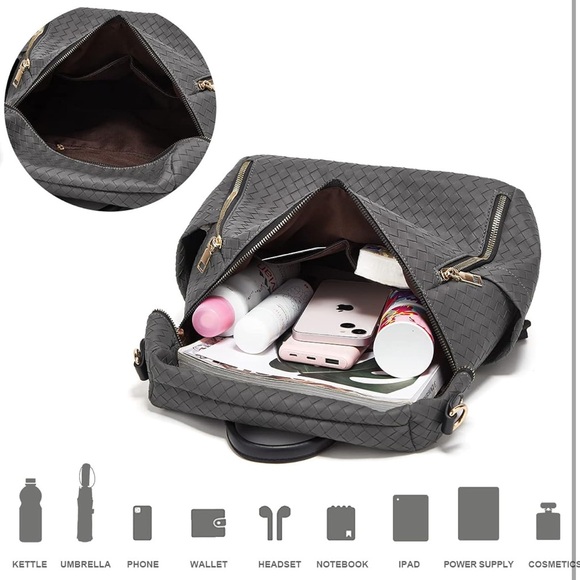 Womens Backpack Purse Leather Backpack Purse for Women Plaid black 2pack